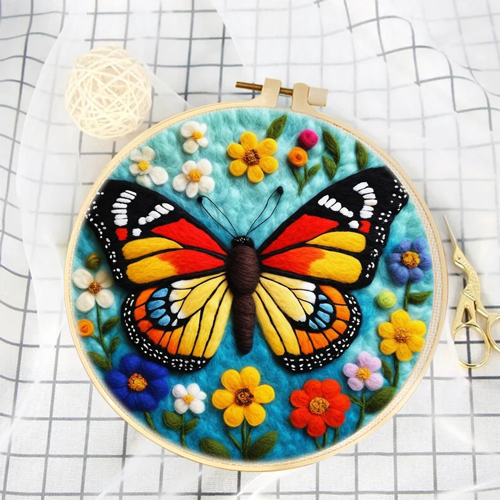 

Diy Wool Needle Felting Painting Butterfly Animals Wool Embroidery Kit Creative Handicraft Wool Embroidery Kit Home Decor