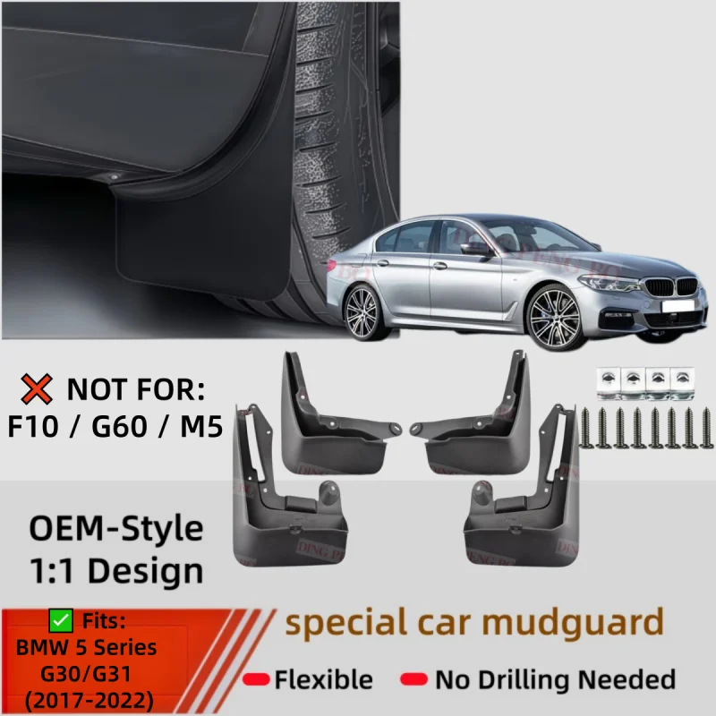 4PCS Molded TPO Mud Flaps Special For BMW 5 Series G30 G31 Sedan Touring 2017-2022 Front Rear Anti-splash Fender Car Accessories