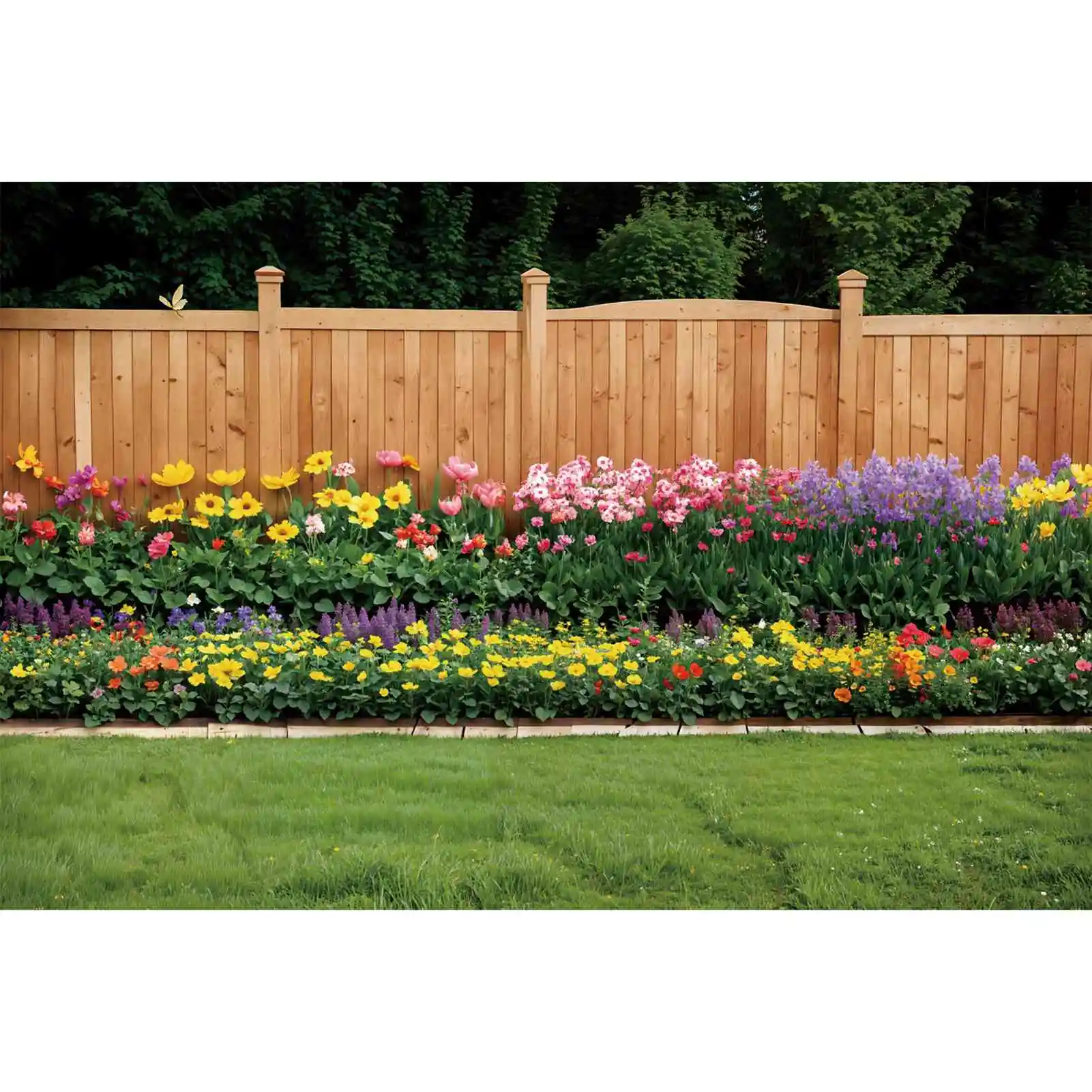 

Flower Garden Scenery Photography Backdrops Decoration Spring Wooden Wall Customized Children Photobooth Photo Backgrounds