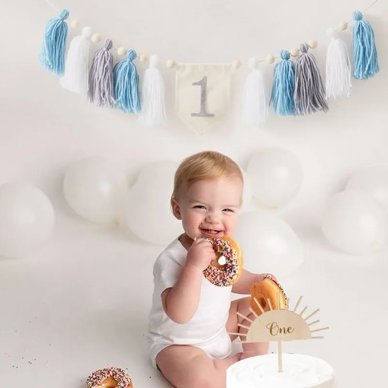 Let\'s Make Baby Happy Birthday Party 1-3 Years Old Tassel Banner Newborn Milestone Fotografia Props For Kids Party Decoration