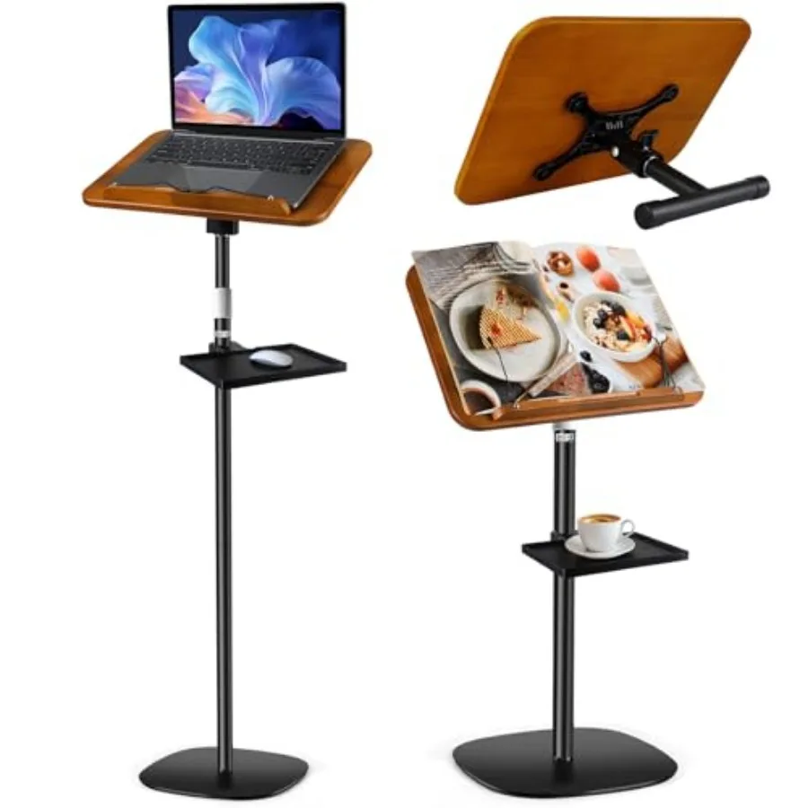 

2-in-1 Adjustable Book Stand and Music Stand, 22-51in Dual-Use Floor and Desktop Book Holder Stand, Heavy Duty Solid Wood, Elst