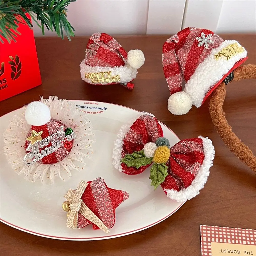 عيد ميلاد سعيد ديكور عيد الميلاد دبوس الشعر الترتر ستار عيد الميلاد قبعة عقال الكورية إكسسوارات الشعر مشبك أحمر