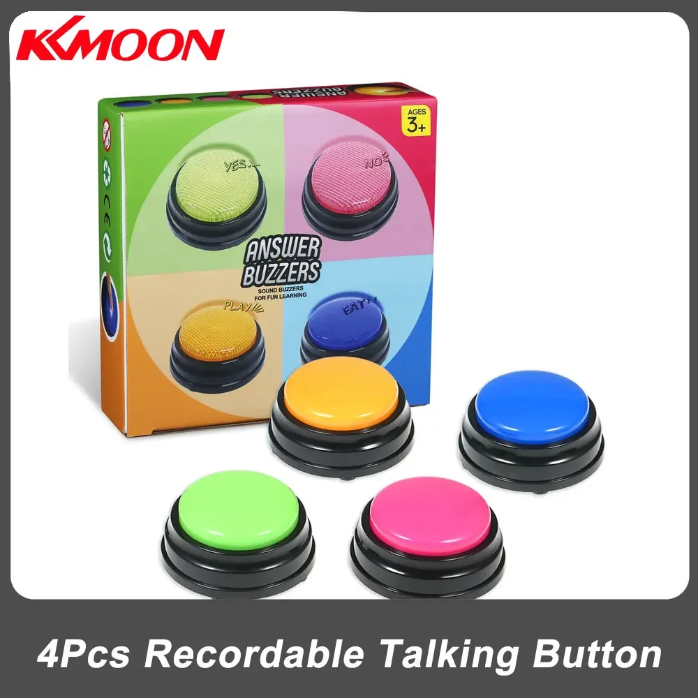 4Pcs Recordable Talking Button Easy Carry Voice Recording Sound Button for Kids Interactive Toy Answering Buttons luminous /Non