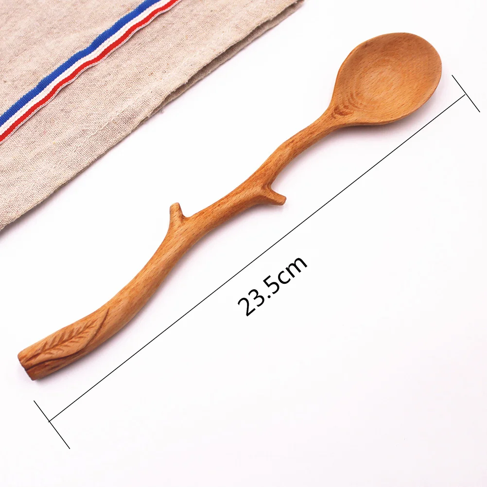 Japanese Style Beech Spoons Branch Shape Long Handle Scoop Coffee Stirring Spoon Tableware