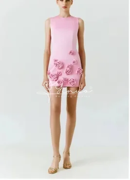 customized Pink Wedding Dress Handmade 3D Flowers Prom Dresses Mermaid Short Style Formal Occasions Vestidos De Fiesta2025