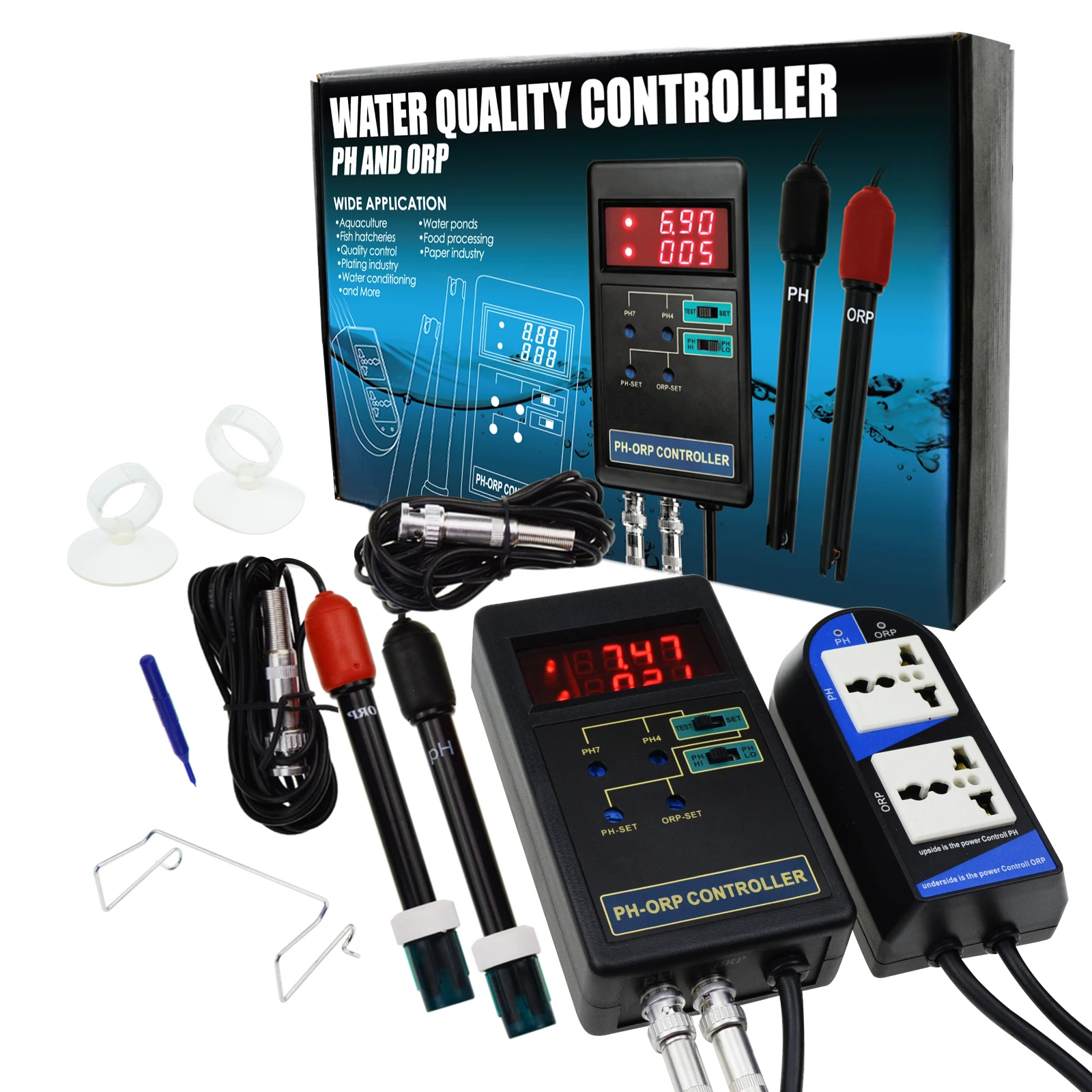 2 in 1 Digital pH ORP Redox Controller Separate Relays Replaceable Electrode BNC Type Probe Water Quality Monitor Tester