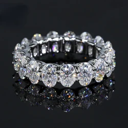 Iced Bling Oval Moissanite Eternity Ring for Women Men 925 Sterling Silver D Color VVS Moissanite Diamond Wedding Band Pass Test