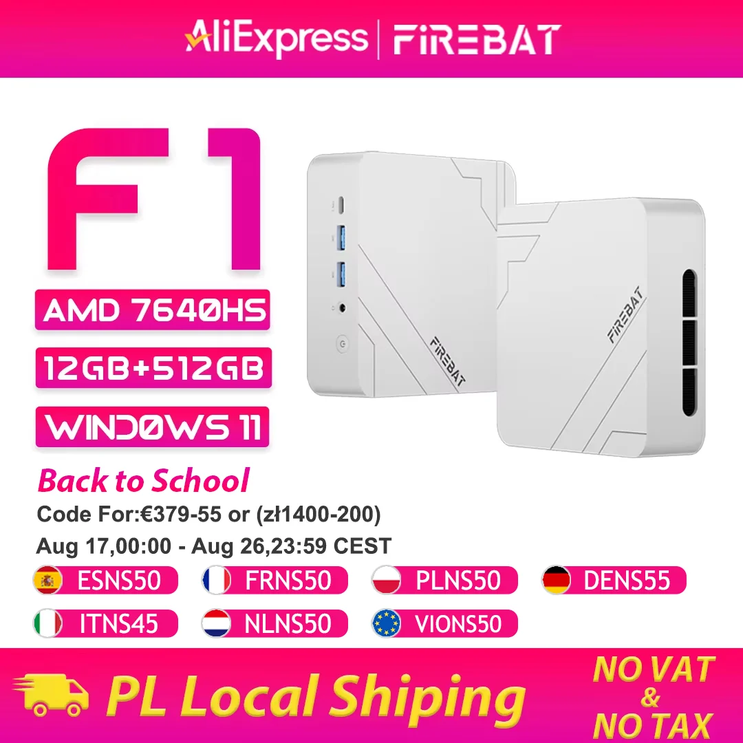 Firebat Mini-PC F1 AMD Ryzen 5 7640HS 12GB 16GB DDR5 512GB SSD Windows 11 Pro Wi-Fi 6 USB4.0 Gaming Desktop Mini-Computer