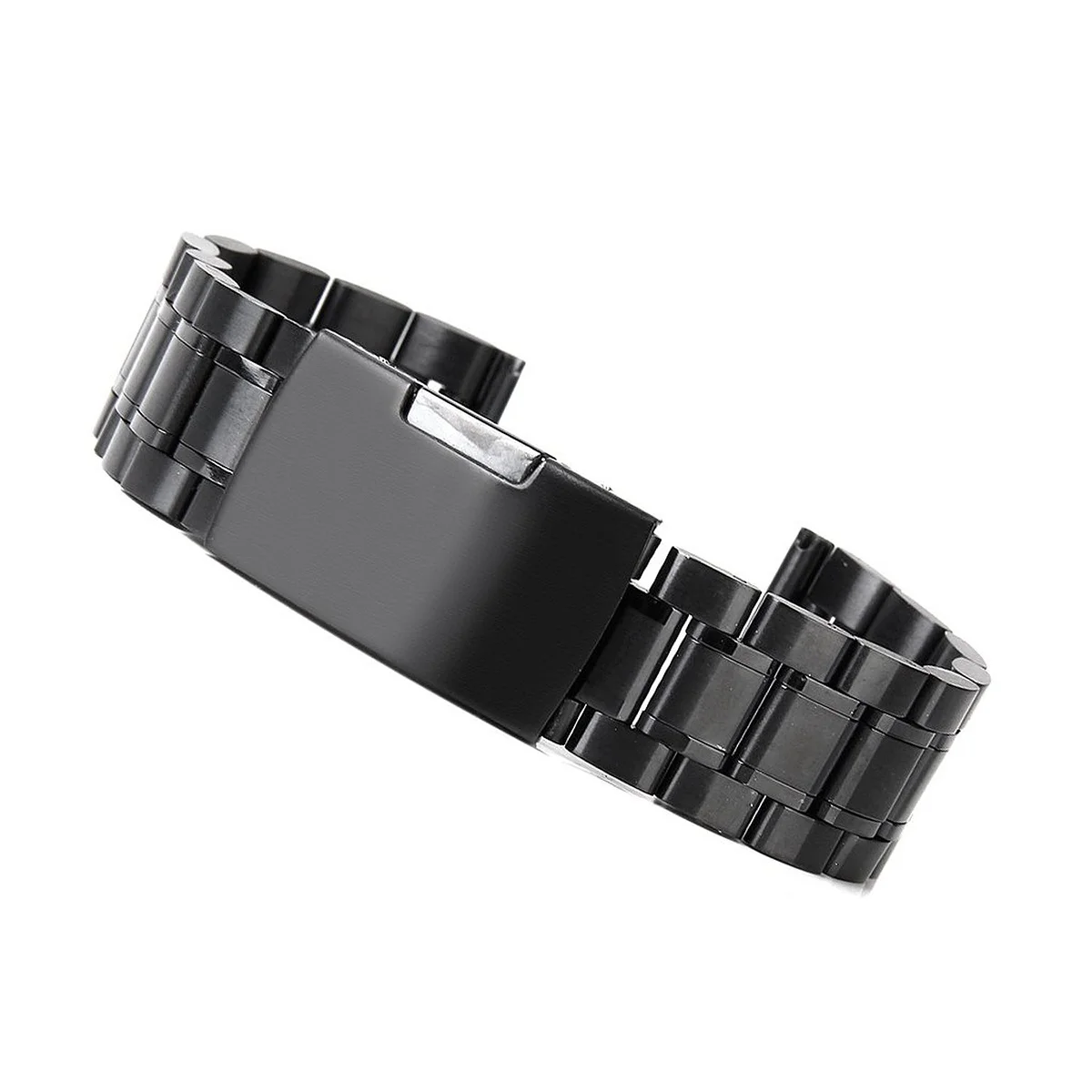 2 قطعة 18 مللي متر حزام ساعة من الفولاذ المقاوم للصدأ حزام أسود مستقيم نهاية وصلات صلبة مشبك قابل للطي 20 مللي متر متوافق