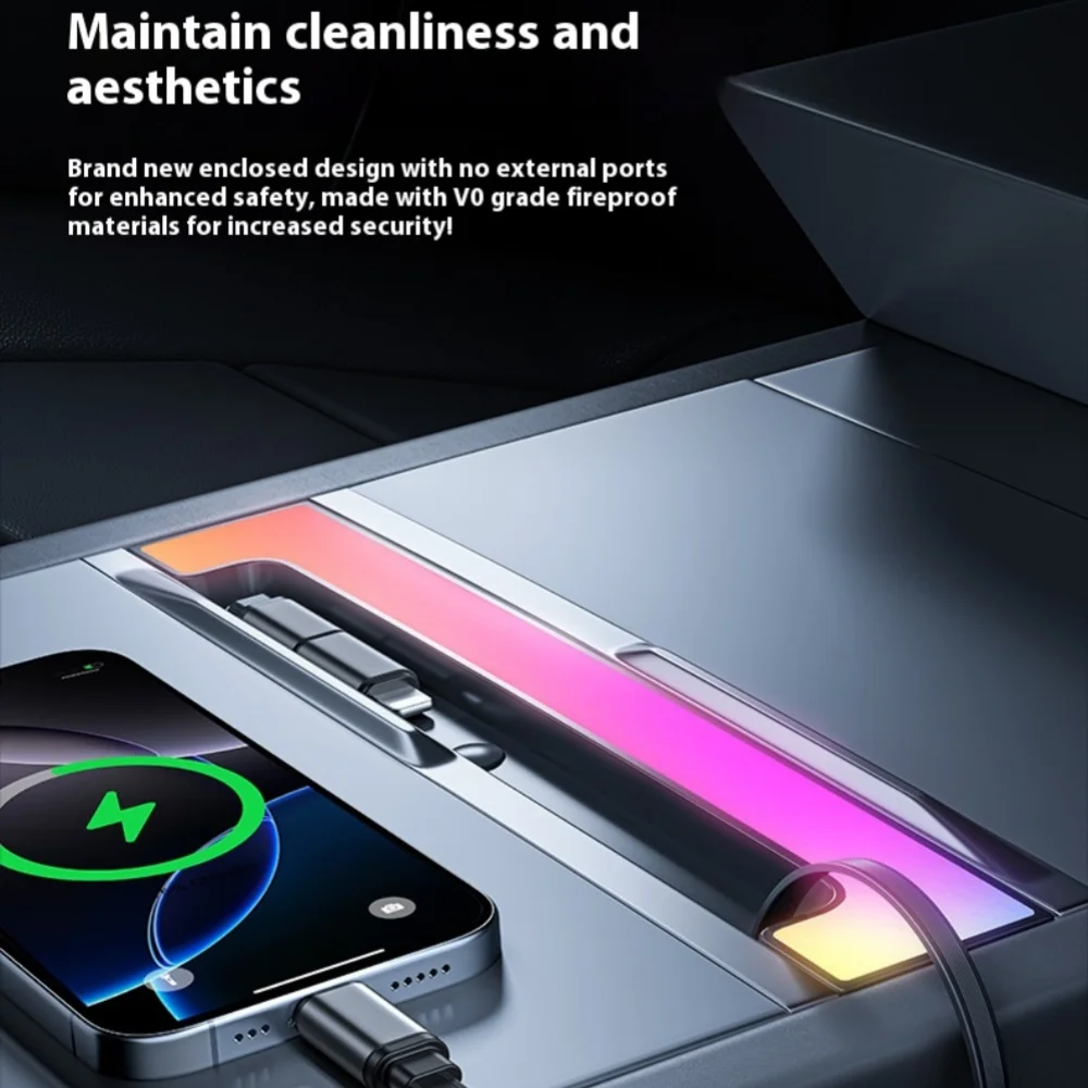 Para tesla modelo y juniper carregamento rápido usb hub docking station com luz arco-íris modelo 3 highland iluminação ambiente retrátil