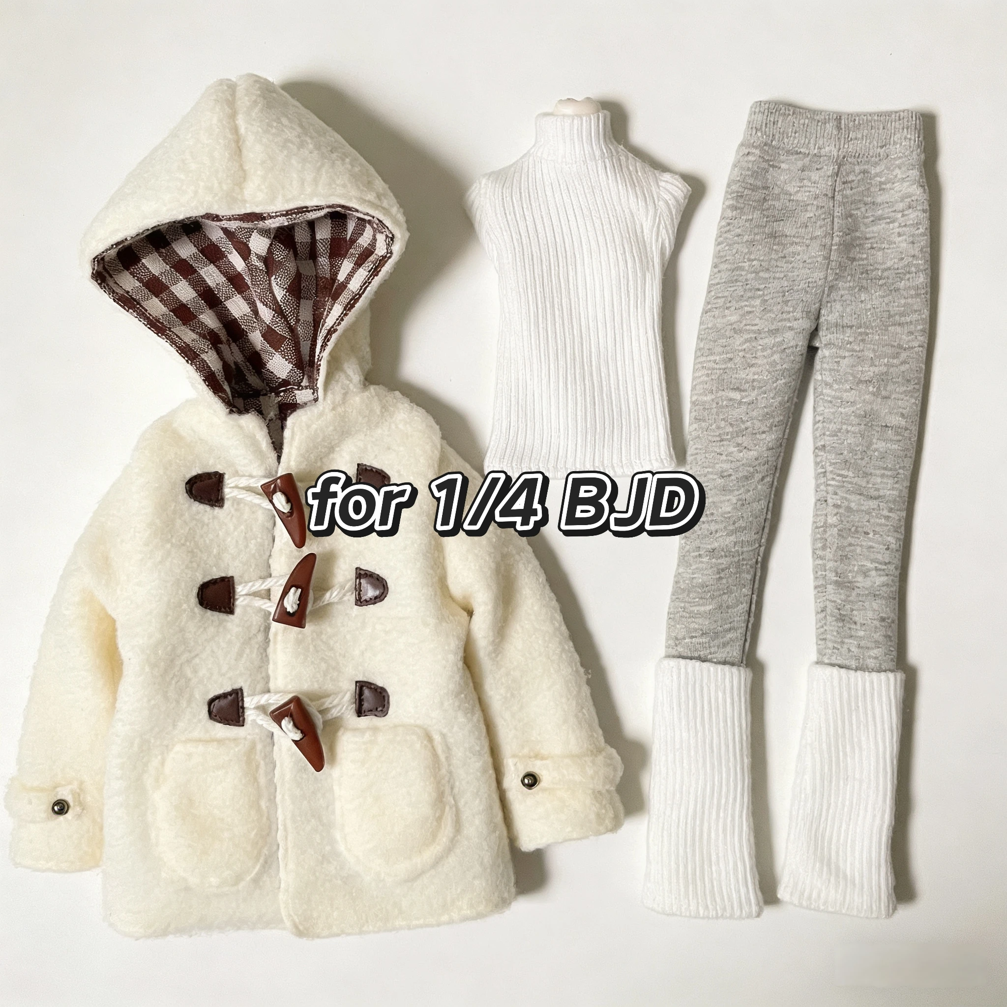 

BJD (1/4 BJD Doll Clothes) Polar fleece cow horn button jacket, high neck undershirt, leggings, ribbed leg covers for 1/4 SD MSD