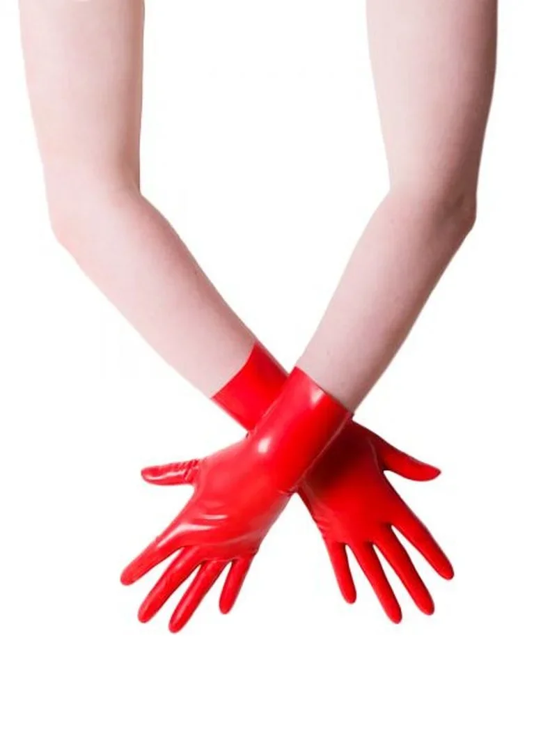 

Unisex Latex Rubber Gloves Wrist Seamless Latex Exotic Lingerie Black Red Transparent Short Fetish Gloves for Men Women