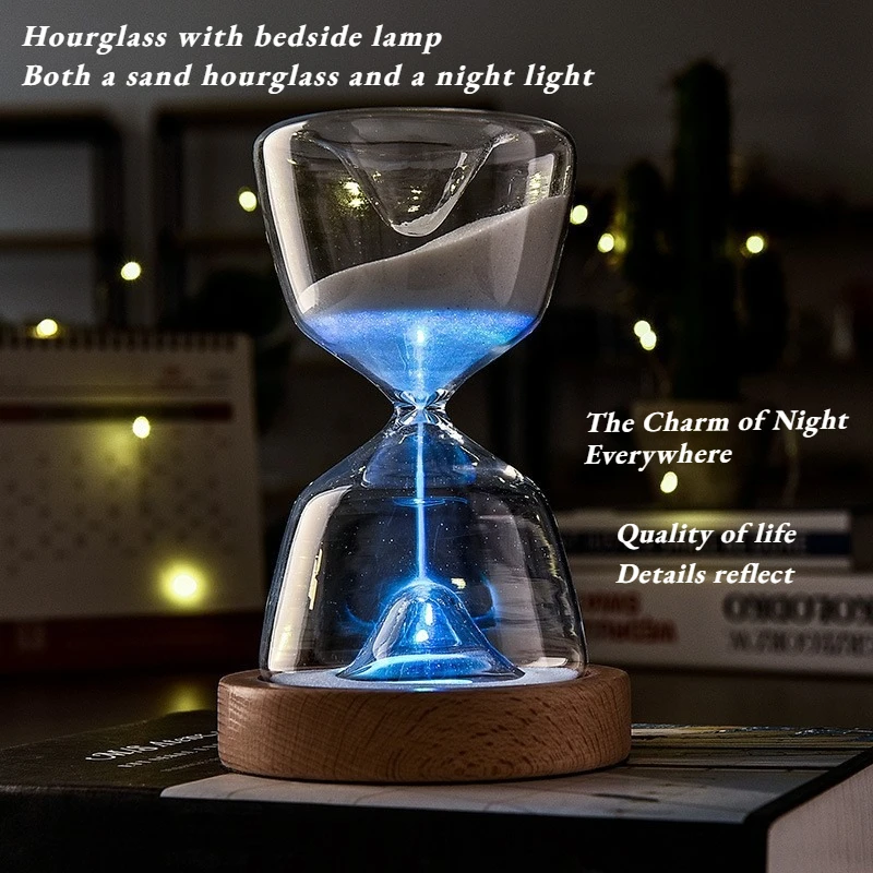 Glass Hourglass Timer Lighting Sculpture As Bedside Lamp Creative Decorative Item for Home Decoration and Craft Work