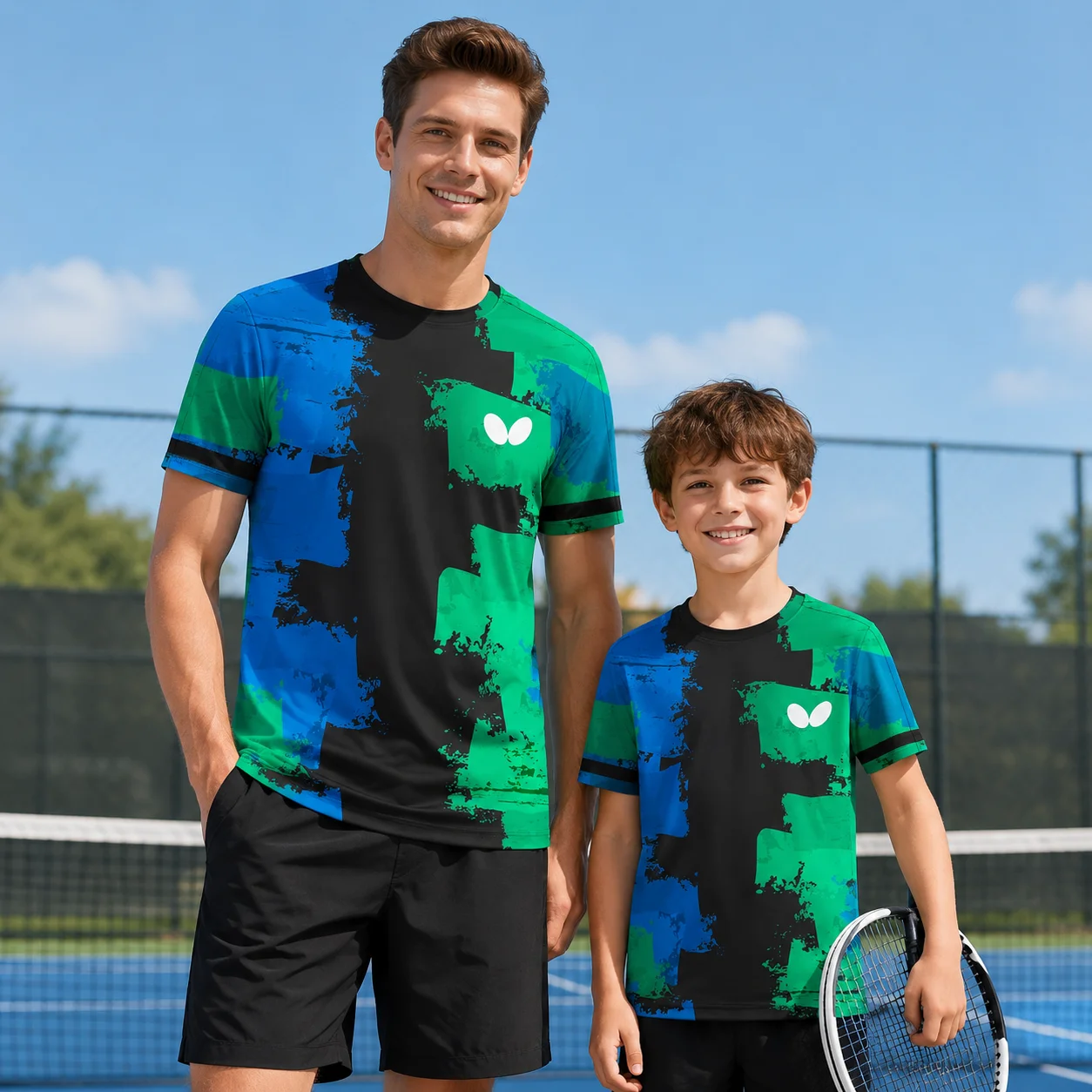 Herren Schnelltrocknendes Tischtennis-T-Shirt mit Farbblock-Graffiti-Druck, Atmungsaktive Sport-Tops für Fitness-Training und Workout-Sportbekleidung