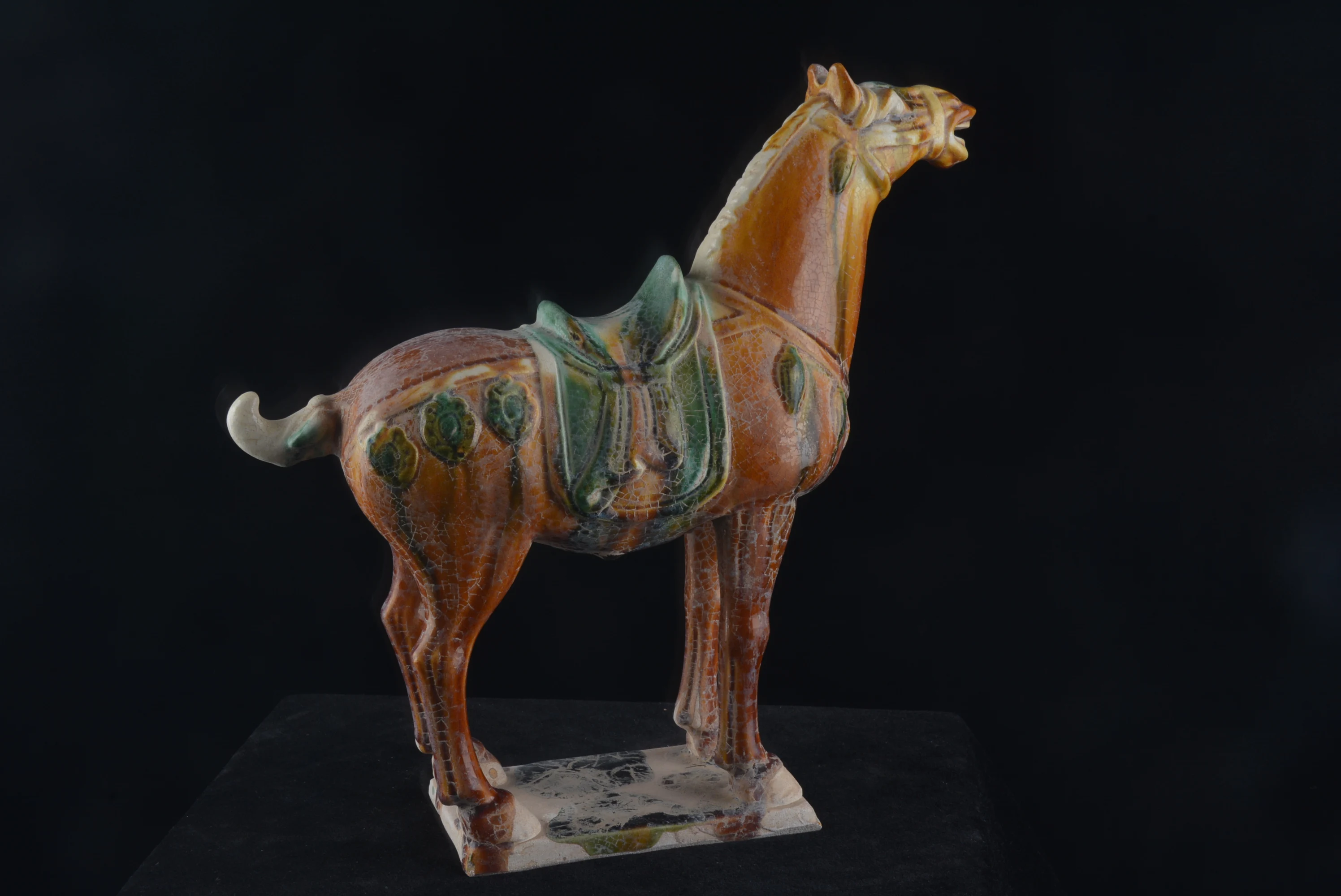 Collectable Tang Dynasty Chinese Pottery *Horse Three Color *San Cai*,yellow&blue glaze,Sky shouts,free shipping
