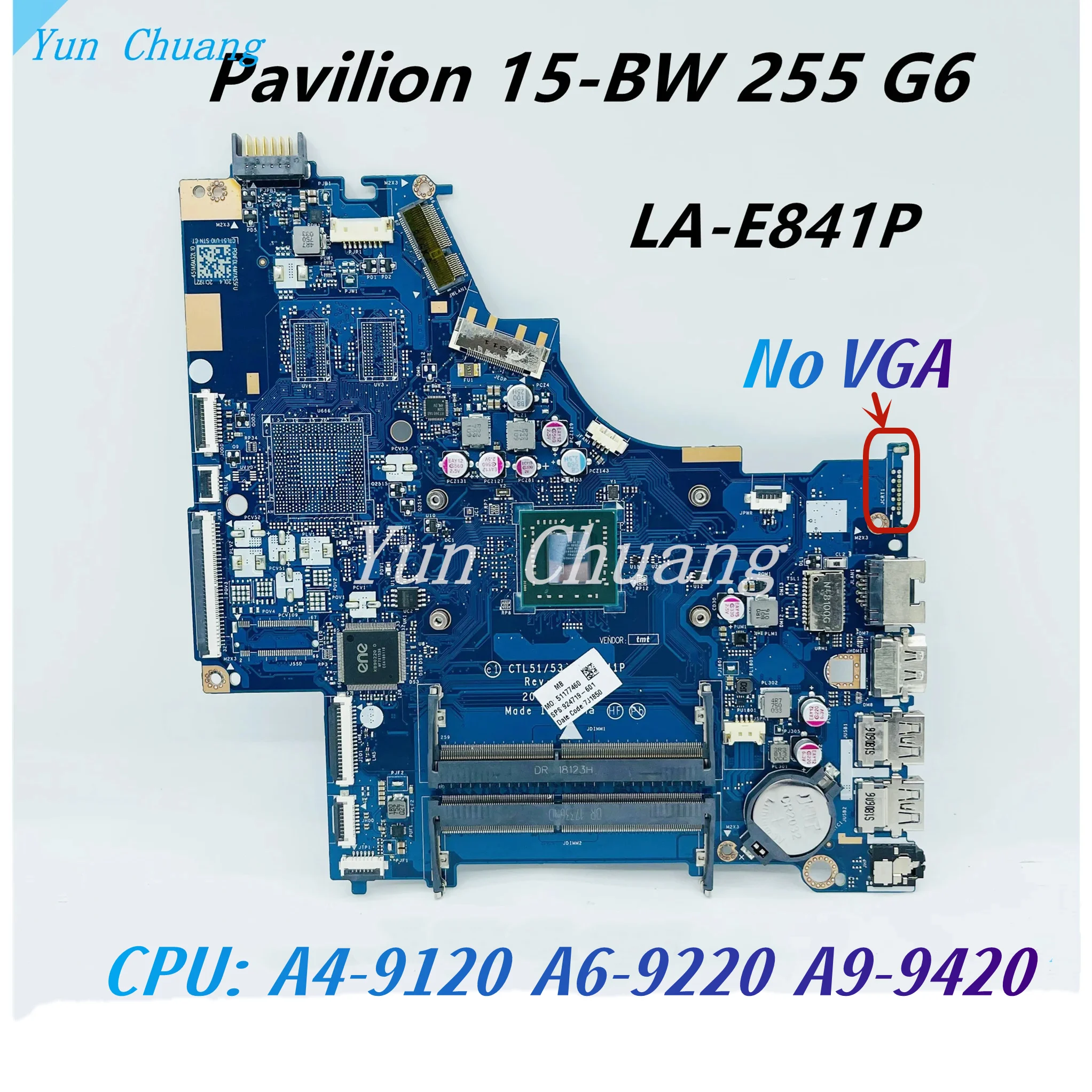 

924719-601 924720-601 924721-601 For HP 15-BW 15Z-BW 255 G6 Laptop Motherboard CTL51 53 LA-E841P With A4 A6 A9 CPU UMA Mainboard