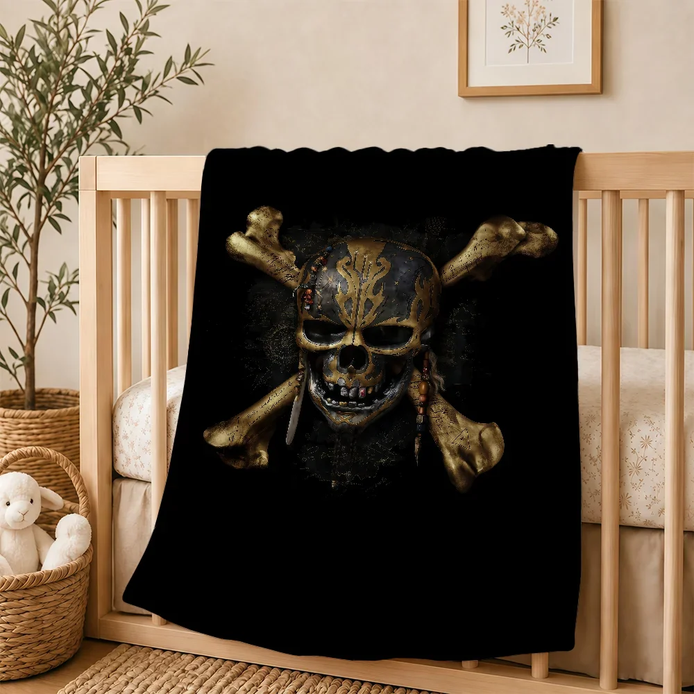 Pirate Skull Ship Blanket For Soft Warm Knee For Bedroom Living Room Bed Sofa Camping Picnic Office Gift Throw