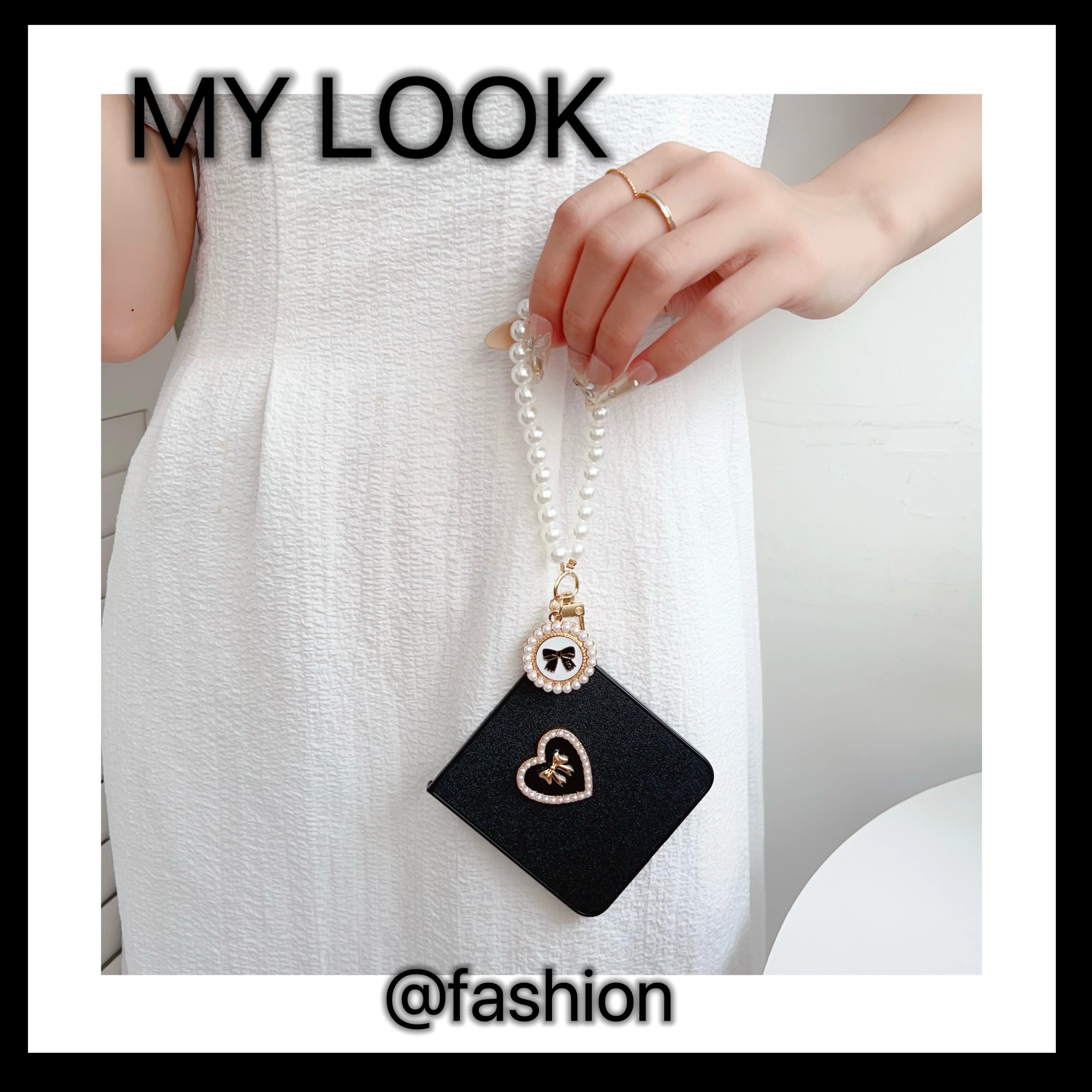 

Luxury Cute Bow Love Heart Dermatoglyph Phone Case with Pearl Bracelet for Samsung Galaxy Z Flip 7 Z Flip6 ZFlip 5 Zflip4 Cover