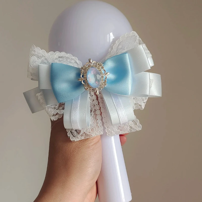 

DIY заколки для волос в стиле Лолиты, воротник, цветок, концертные ручные легкие банты, оригинальные сине-белые кружевные ленты ручной работы, светящаяся палочка, украшение, подарок