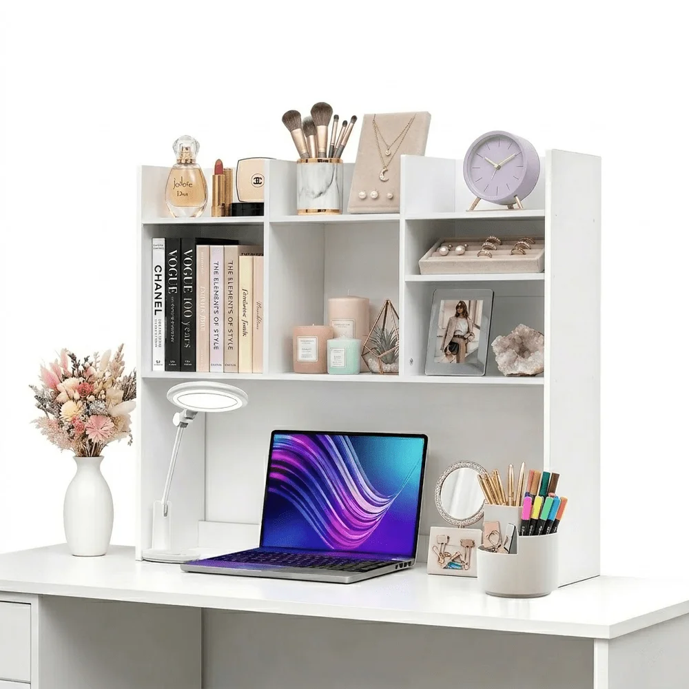

Wooden Desktop Bookshelf Organizer With 7 Compartments Large Capacity Storage Rack Multi Functional Desk Shelf For Dorm Bedroom