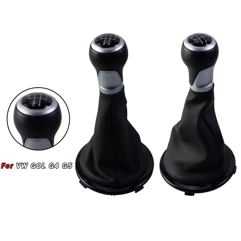 

5-Speed Integrated Gear Shift Knob with Silver Ring & Dust Boot for VW GOL G4 G5 - Transmission Lever, Durable Car Accessories