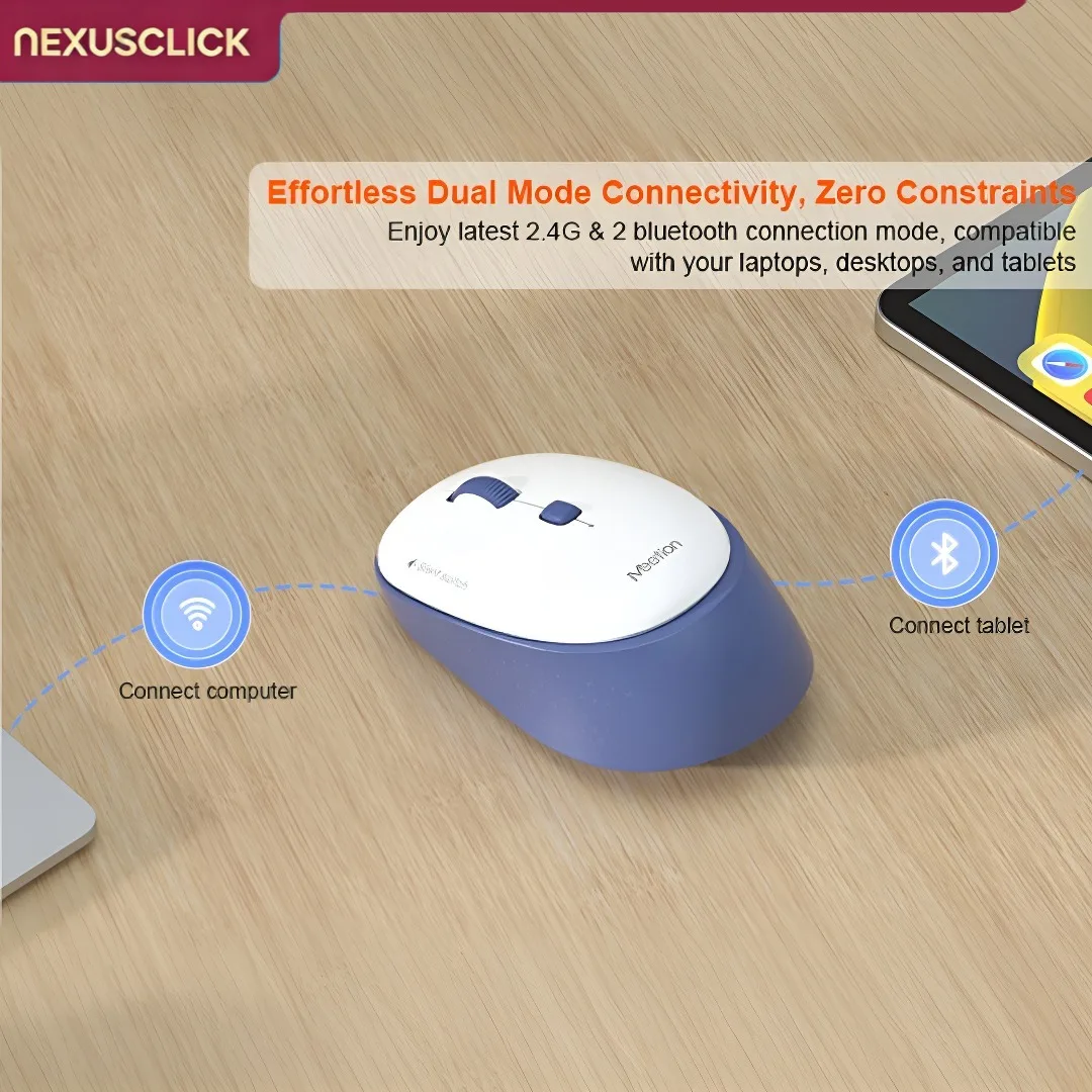NexusClick Durable Dual Mode Wireless Mouse,Silent 3 Million Clicks Type-C Rechargeable,3200 DPI Adjustable for Laptop PC Tablet