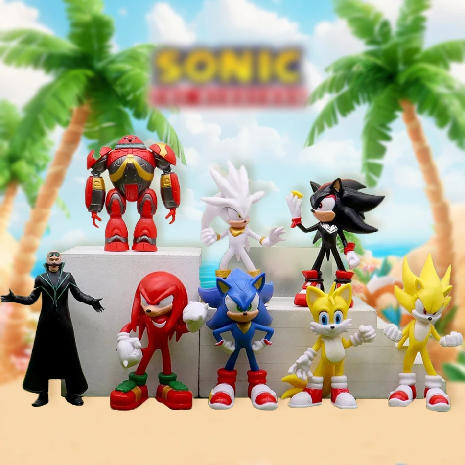 

8Pcs/Set Cute Sonic Character Toy Hedgehog Shadow Tail Anime Figure Model Dolls Children Animal Toy Birthday Gift