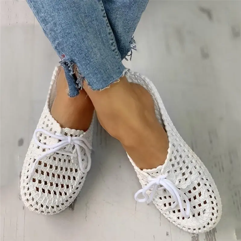 Summer Slippers Shoes Woman 2022 Closed Toe Breathable Flip Flops Hollow Out Lace Up Summer Outdoor Beach Slides Flats Pink Rome