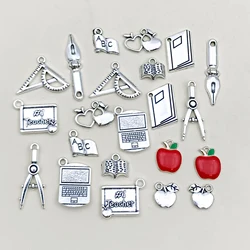 22pcs/Set Zinc Alloy Antique Silvery Teachers'Day Decorative pendants Shaped Charms Pendants for DIY Necklace Jewelry Making