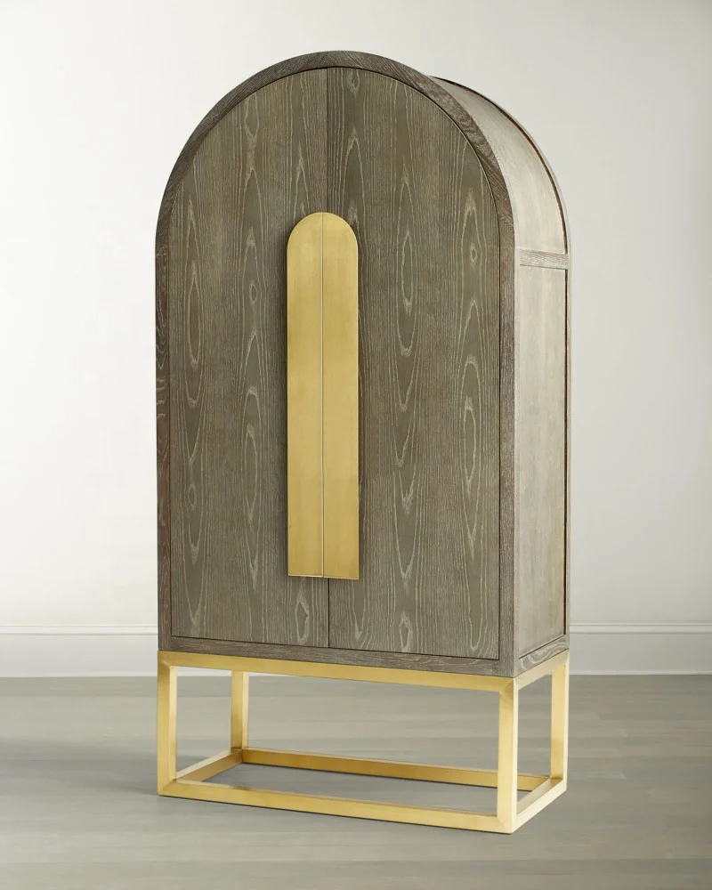 Nordic style solid wood floor standing bookshelf arched decorative wine cabinet sideboard