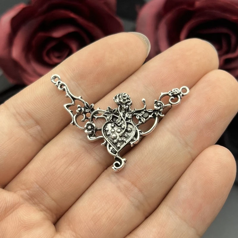 5pcs 45x30mm Pendant Gothic Jewelry Vintage Halloween Christmas Gift Red Heart Rose Pendant DIY Jewelry Making