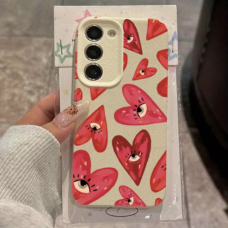 Pop Vintage Red Eyes Heart Pattern Phone Case For Samsung Galaxy S25 S24 S23 S22 Ultra FE Plus A56 A55 A16 A15 A36 A52S A35 5G C