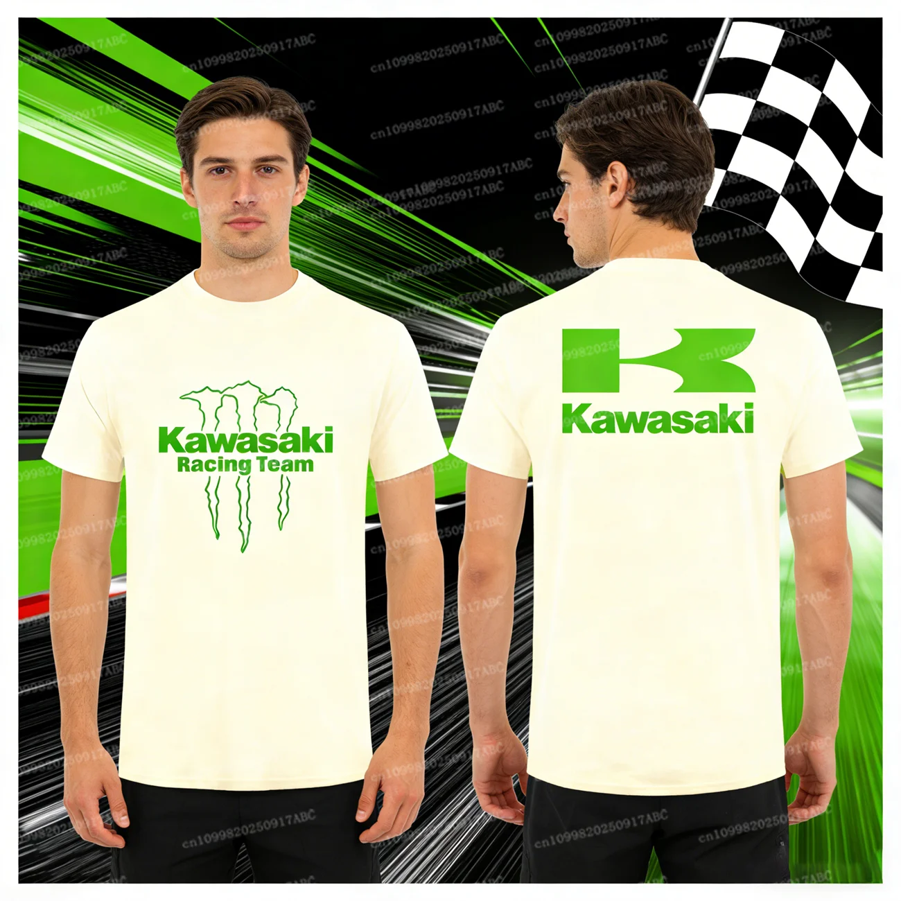 

(Kawasaki)Summer Men Cotton T-shirt Y2K Casual Kawasaki Racing Team Evil Claws Women T-shirt Top Dominant Street Kid T-shirt