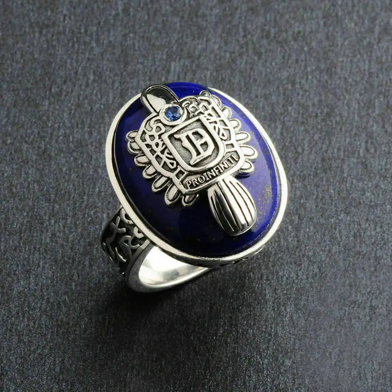 

925 Sterling Silver Vampire Diaries Rings Damon Salvatore Ring For Men's With Lapis Lazuli Customized Jewelry Cosplay Props Gift