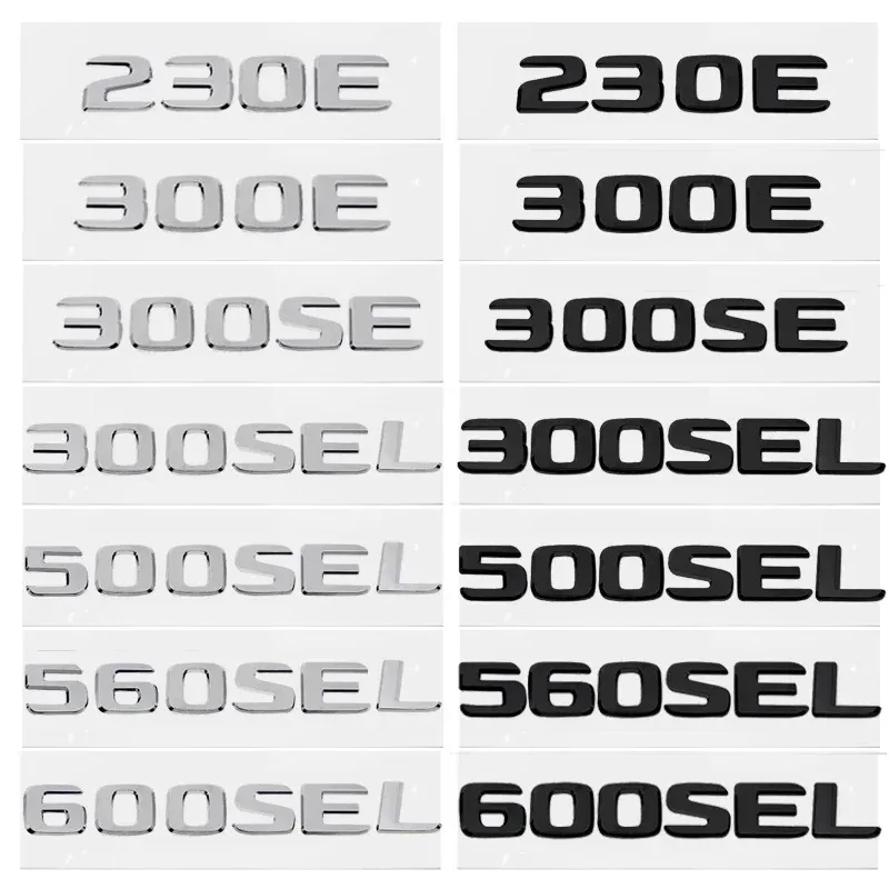 3D ABS coche maletero trasero letra emblema número de cola insignia pegatina para Mercedes Benz 230E 300E 300SEL 300SE 500SEL 560SEL 600SEL