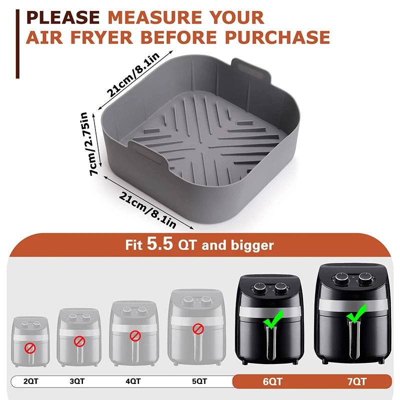 Square Air Fryer Silicone Basket Non-stick Airfryer Oven Baking Tray Mold Liners Reusable Oil-Free Kitchen Cooking Accessories