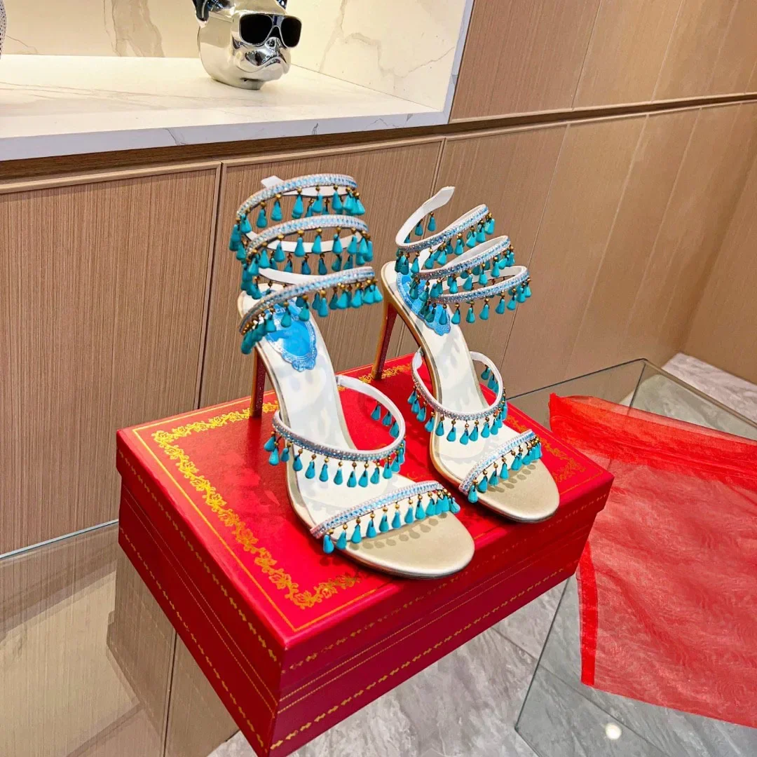 

Ankle strap Chandelier Wrap-Design High-heeled Cleo Wraparound Style Sandals crystal rhinestone snake-shaped stiletto Heels