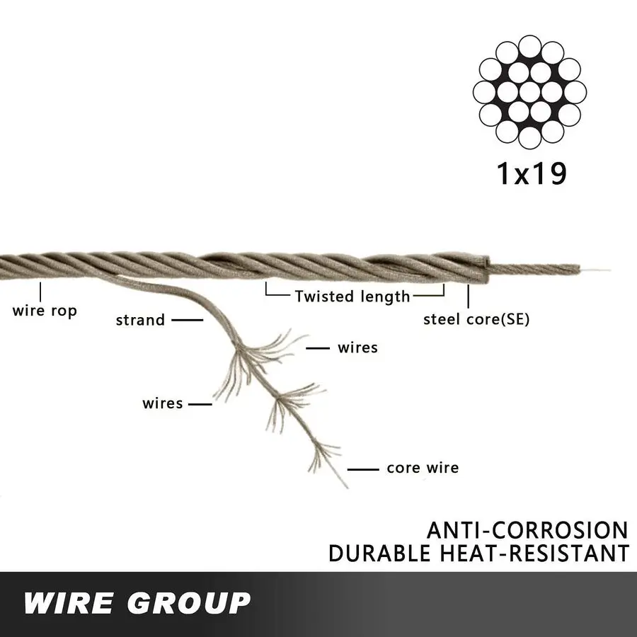 1 8 T316 Stainless Steel Cable with Aircraft Cable for Deck Railing, Stainless Steel Wire Rope, 1 x 19 Strands Construction for