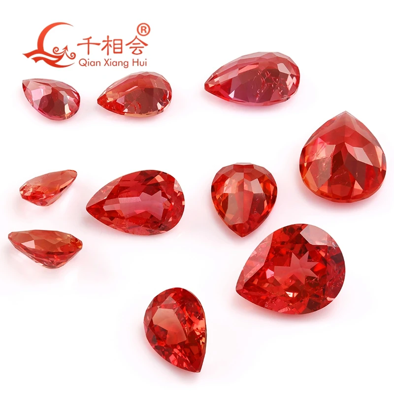 

Pear Shape Lab Grown Padmaraga Sapphire more red Orange Color Natural Cut Loose Gem Stone with Minor Cracks Inclusions Corundum