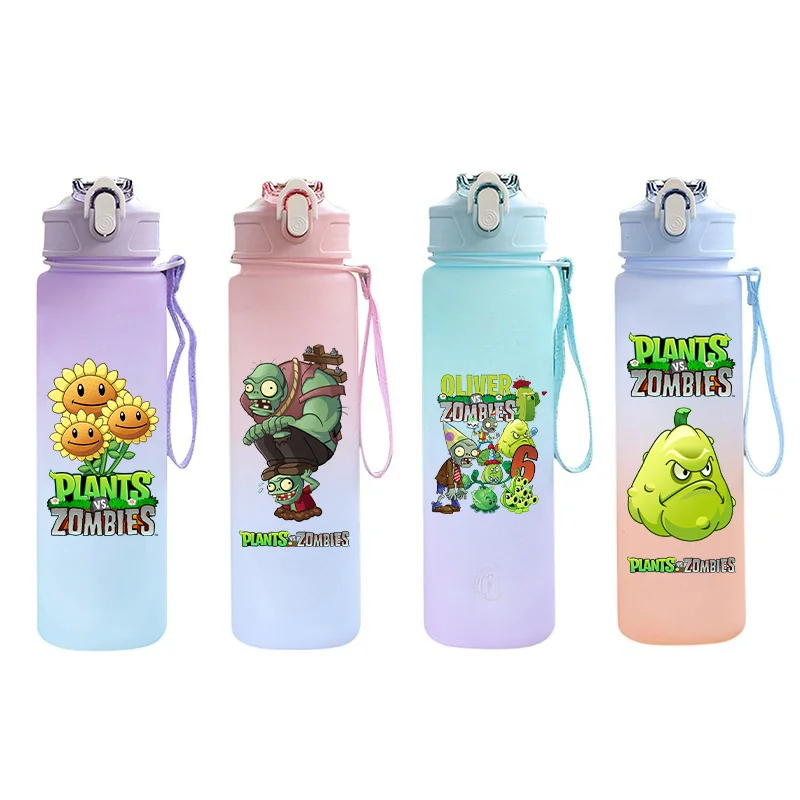 

Plants Vs Zombies Cartoon Game Water Cup Plastic Large Capacity Outdoor Sports Portable LeakProof Water Bottle Peashooter Zombie