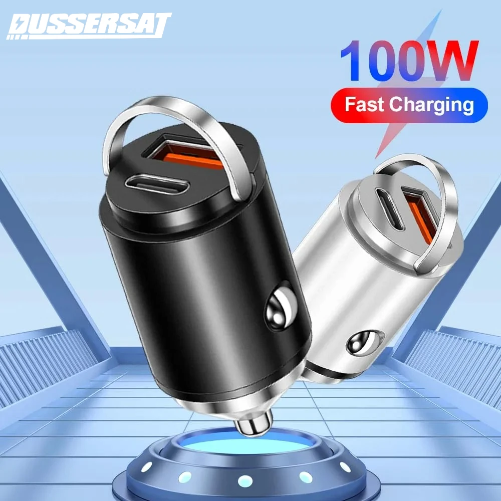 70W 100W Car Charger 5A Fast Charing 2 Port 12-24V Cigarette Socket Lighter Car USBC Type C Charger For Xiaomi Samsung Huawei