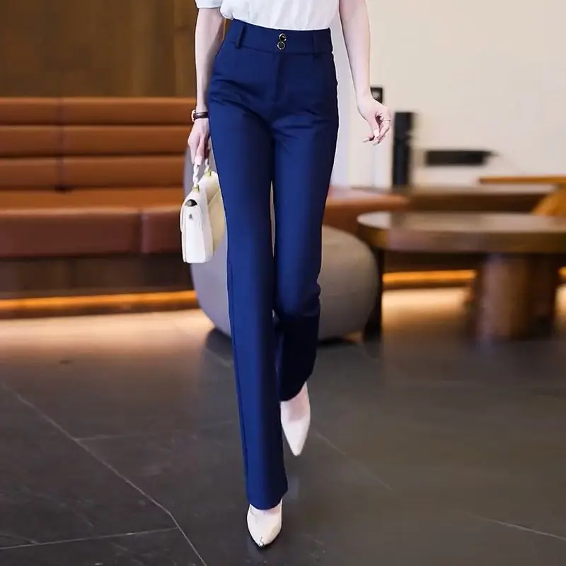 

Women's 2023 New Autumn Winter Korean Elegant Solid Silm Straight Pants High Waist Female Casual Long Flare Pants Tops S05