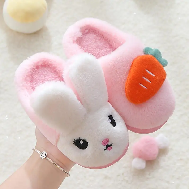 Children Cotton Shoes for Boys and Girls Plush Wool Warm Anti-skid Indoor Slippers Parent-child Shoes Cartoon Cute Baby Shoes