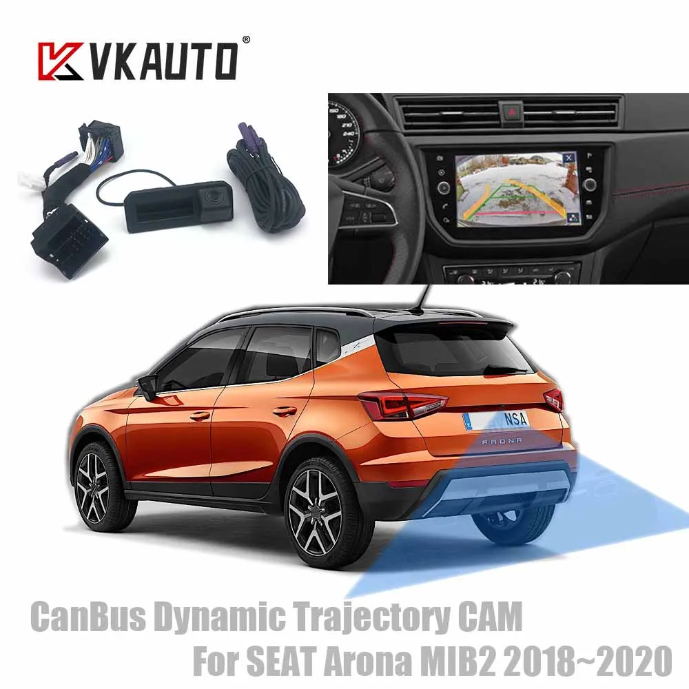 VKAUTO Canbus Dynamic Trajectory Kamera samochodowa do SEAT Arona 2017 2018 2019 2020 Kamera cofania do parkowania współpracuje z jednostką MIB STD2