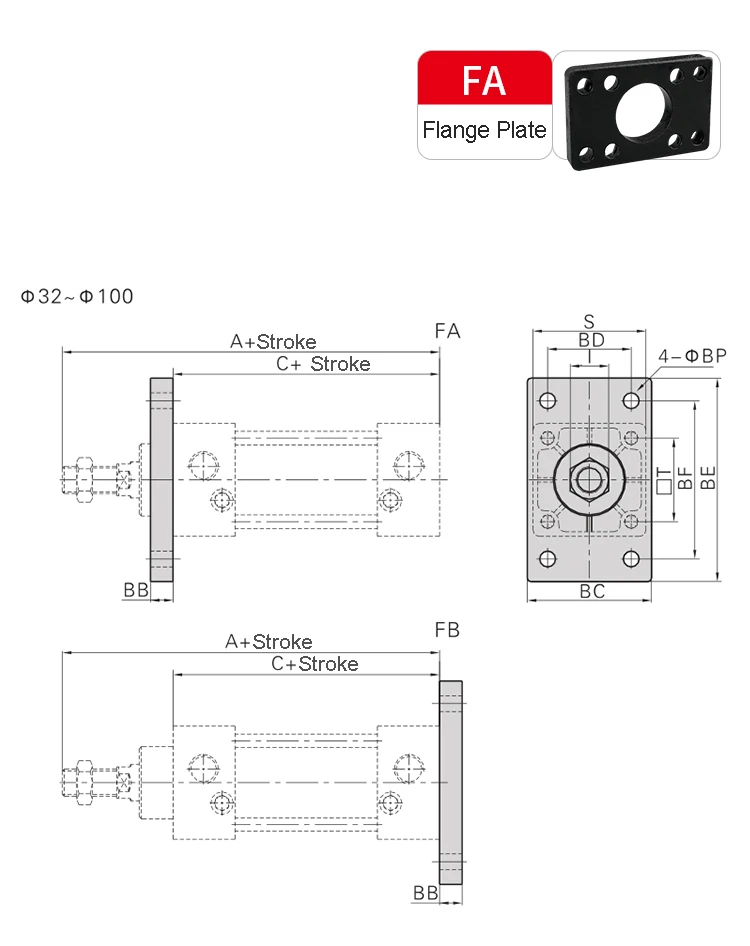 CA/CB/FA/LB/TC Zylinderzubehör SC Standard Zylindermontagehalterung für Airtac Typ Kolben F-SC32/40/50/63/80/100/125/160 – Detail 7