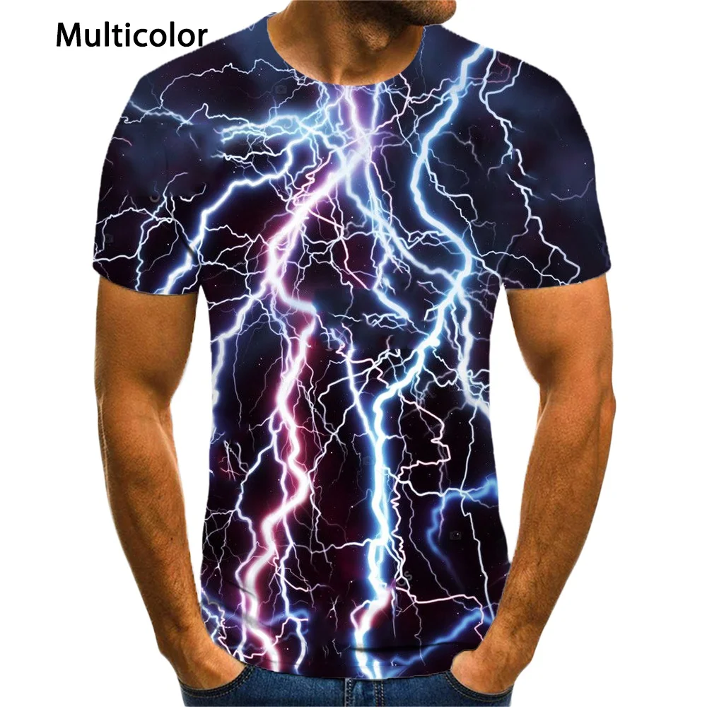 

Men Short Sleeve Cool Colorful Cloud Male T-Shirts 3d printing Abstract Blue lightning cool t shirt