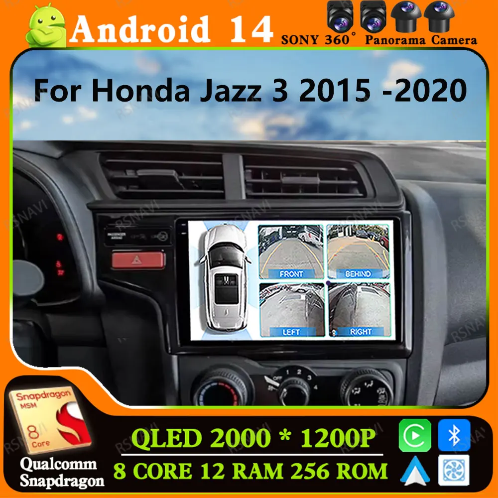 

Andoird 14 Автомобильный радиоприемник для Honda Jazz 3 2015-2020 Мультимедиа 4G LTE 2 DIN-навигация DSP BT DVD головное устройство Стерео Viedo плеер GPS
