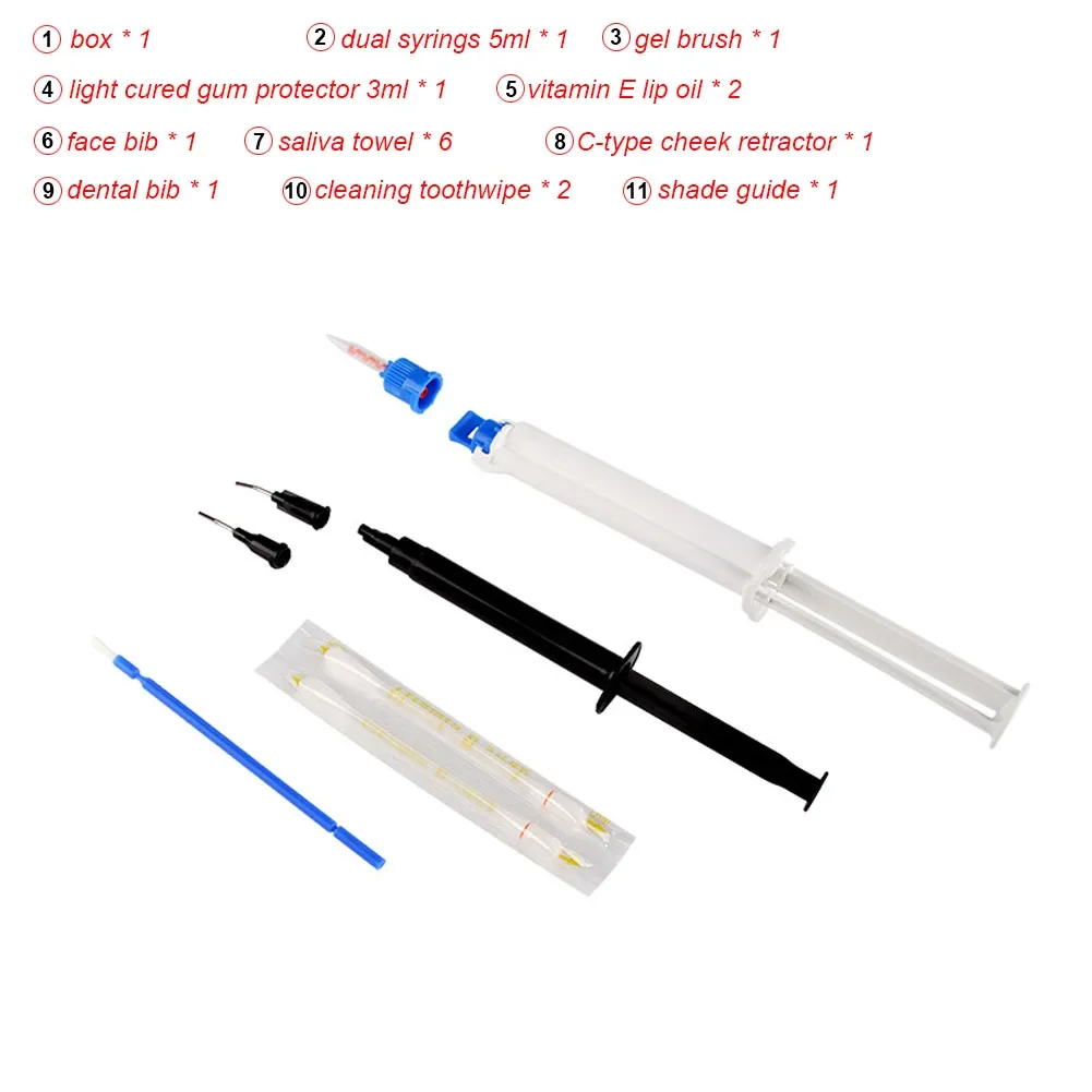 Oral Care Teeth Whitening Kit 35 HP Dual Barrel Gel Gum Dam Protector Gingival Barrier Gel Syringe Dental Tooth Bleach Whitener