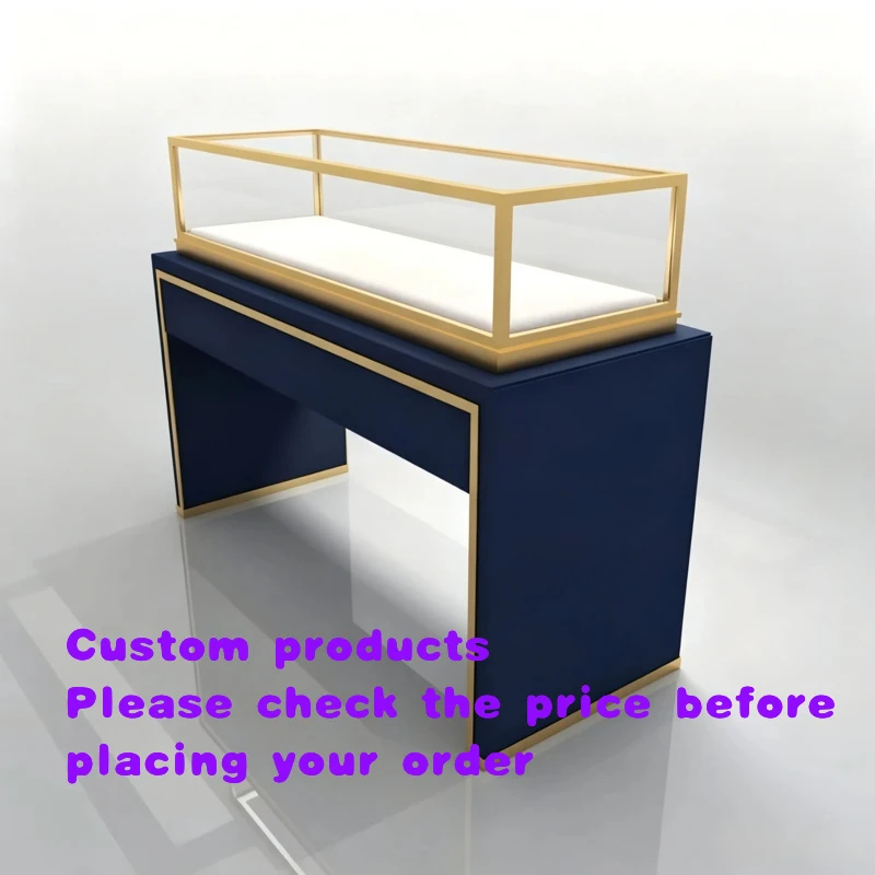 custom.Custom Luxury Navy Blue Glass Jewelry Display Cabinet LED Light Eco-Friendly Recyclable Jewelry Stores Retail/Shoppin
