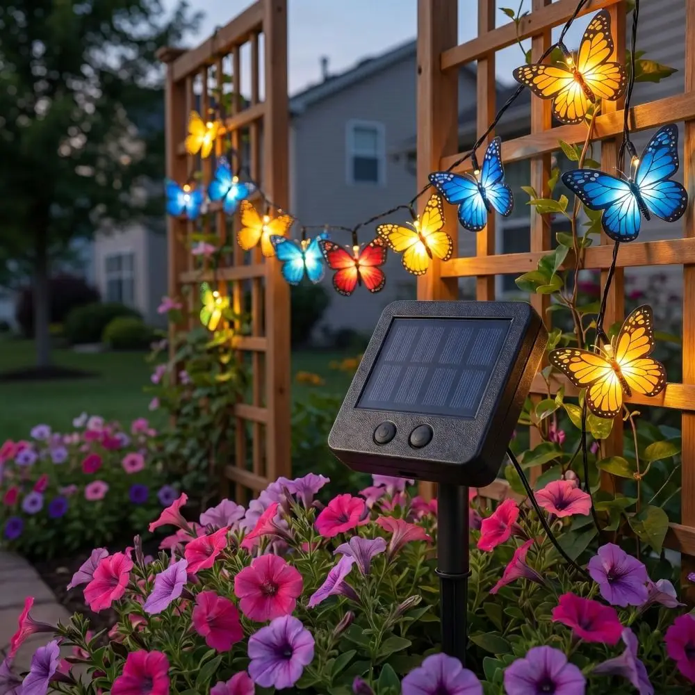 Solar Powered Butterfly Lamp Outdoor Decoration String Light Set LED String Light Realistic Design Lifelike Butterfly